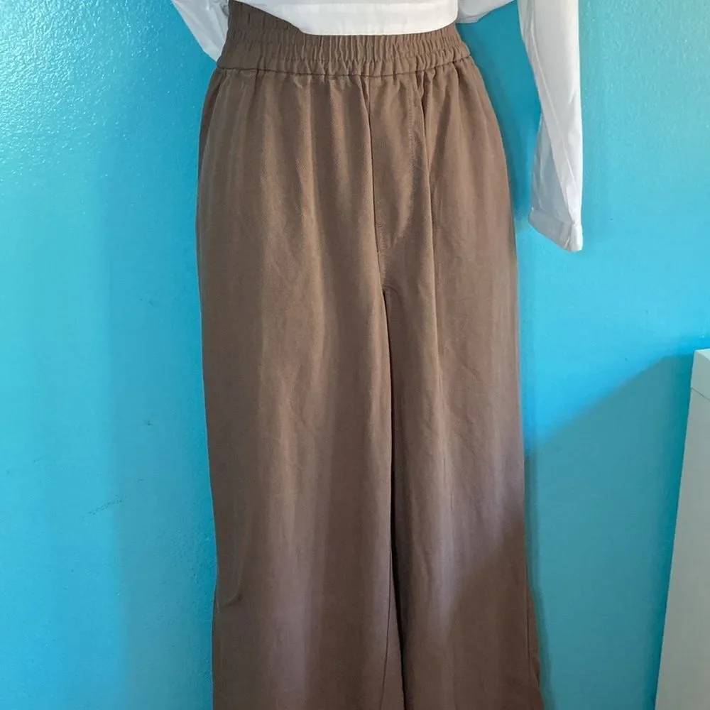 Madewell Size XS Drapeweave Carly Wide Leg Pull On Pants Castle Rock Light Brown
